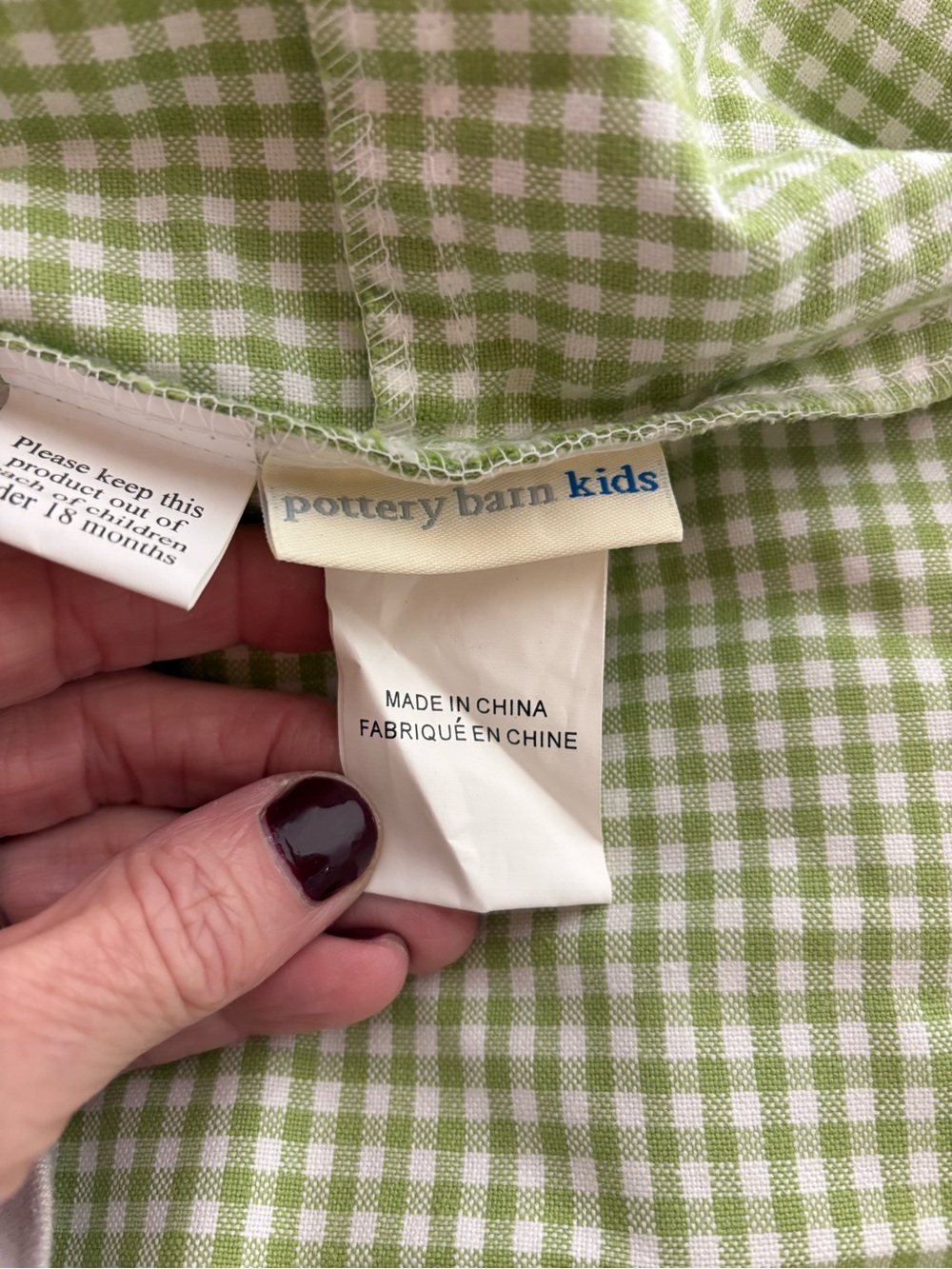 Pottery Barn Kids Green Gingham Sabrina basket liners 4 size large
